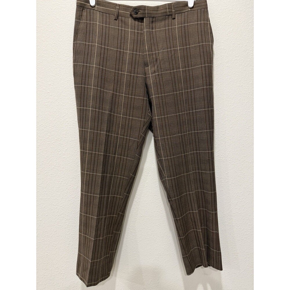 Tazzio Menās Brown Glen Check Pattern Dress Pants Skinny 38R MPV116SK2